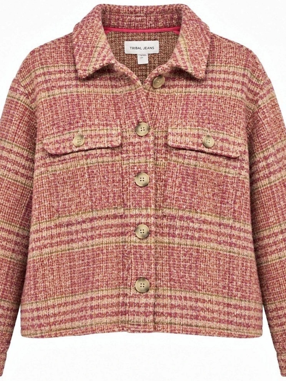 Tribal Jeans Pink Plaid Wool Blend Shacket Jacket XXL